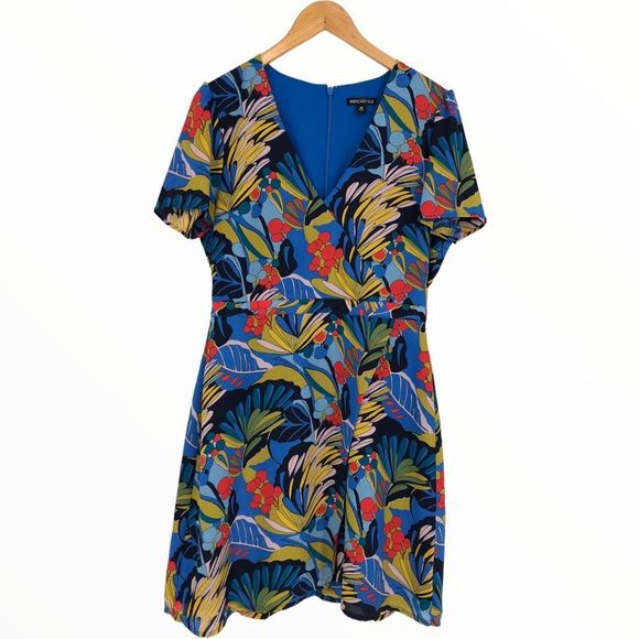 J. Crew Blue Floral Tropical Paradise Floral Short Sleeve Faux Wrap Dress sz 10 - Picture 4 of 15